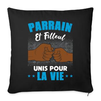 Demande parrain et filleul unis pour la vie humour - Housse de coussin décorative 45 x 45 cm - noir - Devant