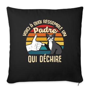 Padre papa cadeau propriétaire chats lunettes cool - Housse de coussin décorative 45 x 45 cm - noir - Devant