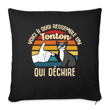 tonton cadeau propriétaire chats lunettes oncle - Housse de coussin décorative 45 x 45 cm - noir - Devant