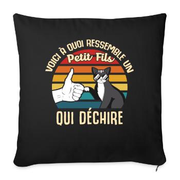 petit fils cadeau propriétaire chats lunettes cool - Housse de coussin décorative 45 x 45 cm - noir - Devant