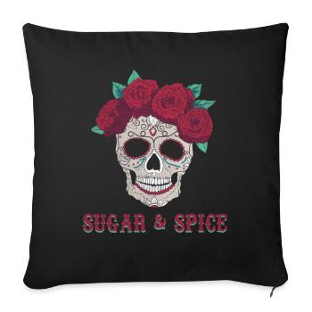 Sugar Rose Sugar Skull Muertos Jour Mort Halloween - Housse de coussin décorative 45 x 45 cm - noir - Devant