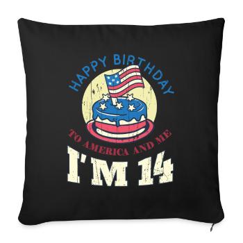 US America Flag Cake Naissance Age 14 USA 4 juillet - Housse de coussin décorative 45 x 45 cm - noir - Devant
