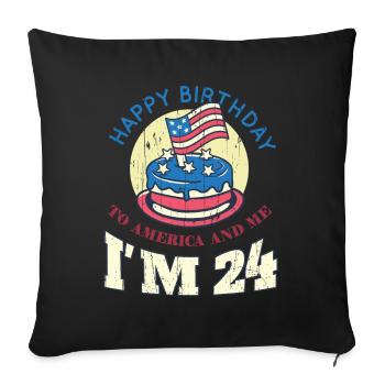 US America Flag Cake Naissance Age 24 USA 4th Of July - Housse de coussin décorative 45 x 45 cm - noir - Devant
