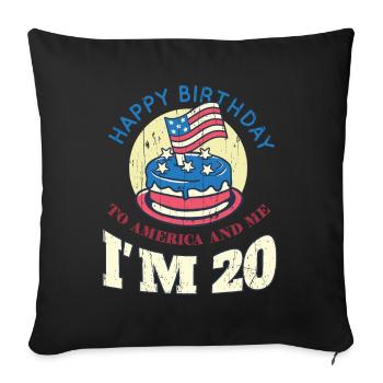US America Flag Cake Birth Age 20 USA 4th Of July - Sofakissenbezug 45 x 45 cm - Schwarz - Vorne