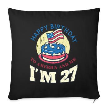 US America Flag Cake Naissance Age 27 USA 4 juillet - Housse de coussin décorative 45 x 45 cm - noir - Devant