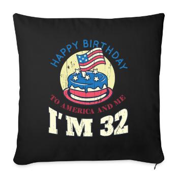 US America Flag Cake Birth Age 32 USA 4th Of July - Sofa pillowcase 17,3'' x 17,3'' (45 x 45 cm) - black - Front