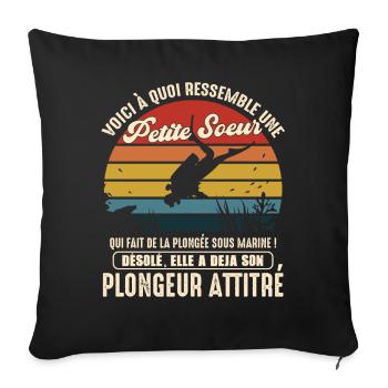 petite soeur pratiquante plongée sous marine - Housse de coussin décorative 45 x 45 cm - noir - Devant