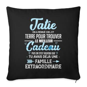 Meilleur cadeau tatie citation coeur ruban tante - Housse de coussin décorative 45 x 45 cm - noir - Devant