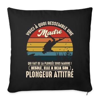 maman pratiquante plongée sous marine plongeur - Housse de coussin décorative 45 x 45 cm - noir - Devant
