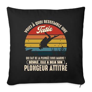 tatie pratiquante plongée sous marine plongeur - Housse de coussin décorative 45 x 45 cm - noir - Devant
