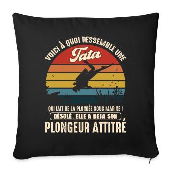 tata pratiquante plongée sous marine plongeur - Housse de coussin décorative 45 x 45 cm - noir - Devant