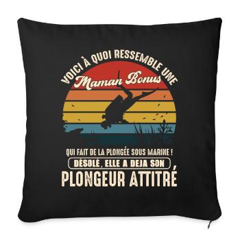 maman bonus pratiquante plongée sous marine - Housse de coussin décorative 45 x 45 cm - noir - Devant