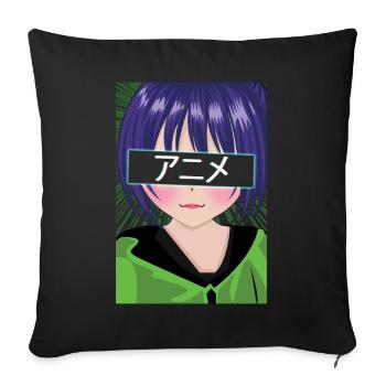 Vaporwave Japan Japanese Girl Waifu Anime - Sofa pillowcase 17,3'' x 17,3'' (45 x 45 cm) - black - Front