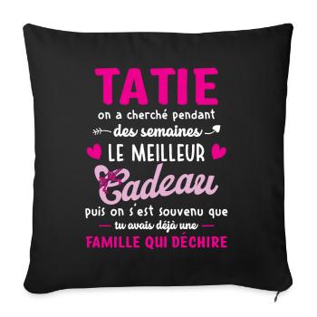 Meilleur cadeau tatie citation coeur ruban tante - Housse de coussin décorative 45 x 45 cm - noir - Devant