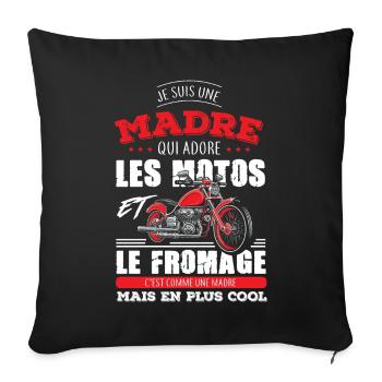 madre motarde adore les motos fromage plus cool - Housse de coussin décorative 45 x 45 cm - noir - Devant