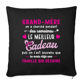 Meilleur cadeau grand mère citation coeur ruban - Housse de coussin décorative 45 x 45 cm - noir - Devant