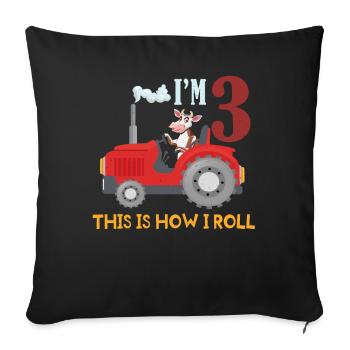 Birth Born Age 3 Year Old Farmer Farm Cow Tractor - Sofakissenbezug 45 x 45 cm - Schwarz - Vorne