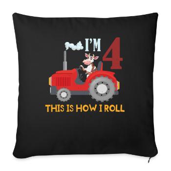 Birth Born Age 4 Year Old Farmer Farm Cow Tractor - Sofakissenbezug 45 x 45 cm - Schwarz - Vorne
