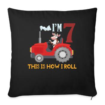 Birth Born Age 7 Year Old Farmer Farm Cow Tractor - Sofakissenbezug 45 x 45 cm - Schwarz - Vorne