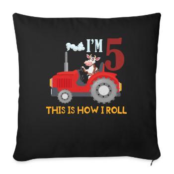 Birth Born Age 5 Year Old Farmer Farm Cow Tractor - Sofakissenbezug 45 x 45 cm - Schwarz - Vorne