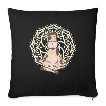 Une vache vache Namaste motif de vache fait du yoga - Housse de coussin décorative 45 x 45 cm - noir - Devant
