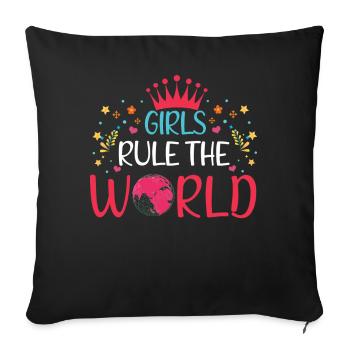Girl World Féminisme féministe Droits Femmes Égalité - Housse de coussin décorative 45 x 45 cm - noir - Devant