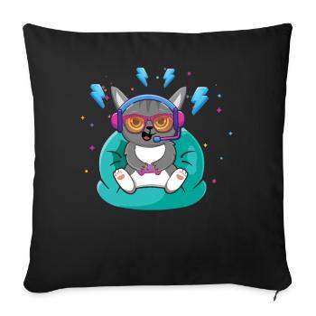 Gaming Cat Cute Playing Video Game Lover Gaming - Sofa pillowcase 17,3'' x 17,3'' (45 x 45 cm) - black - Front