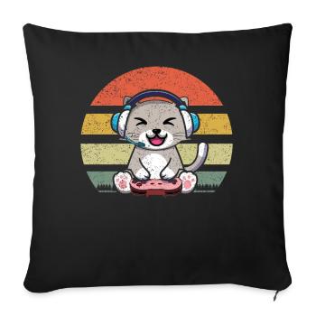 Retro Gaming Cat Playing Video Game Lover Gaming - Sofa pillowcase 17,3'' x 17,3'' (45 x 45 cm) - black - Front