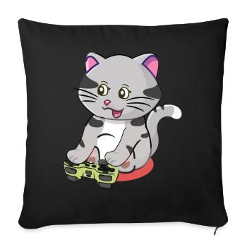 Cute Gaming Cat Playing Video Game Lover Gaming - Sofa pillowcase 17,3'' x 17,3'' (45 x 45 cm) - black - Front