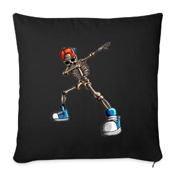 Squelette avec casquette Chapeau de baseball Chapeau Drôle Halloween - Housse de coussin décorative 45 x 45 cm - noir - Devant