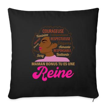 Cadeau maman bonus femme afro reine africaine - Housse de coussin décorative 45 x 45 cm - noir - Devant