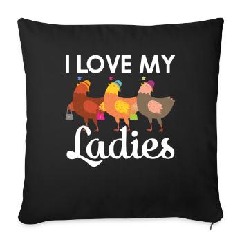 J’aime mes dames Poulet Poussins Poussins Poulets - Housse de coussin décorative 45 x 45 cm - noir - Devant