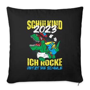 Dino Schulkind 2023 Ich Rocke Jetzt Die Schule - Sofakissenbezug 45 x 45 cm - Schwarz - Vorne