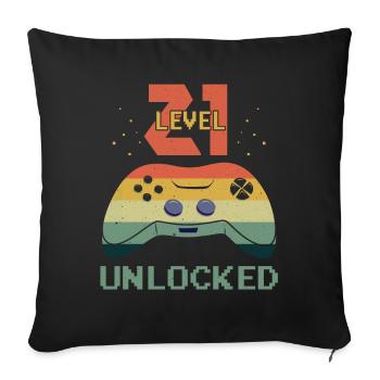 Amateur de jeux vidéo vintage Age 21 Niveau débloqué - Housse de coussin décorative 45 x 45 cm - noir - Devant