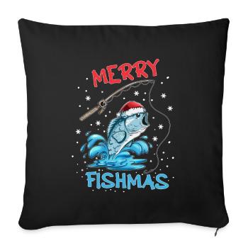 X Mas Fish Pêcheur de Noël Amateur de poisson Pêche - Housse de coussin décorative 45 x 45 cm - noir - Devant