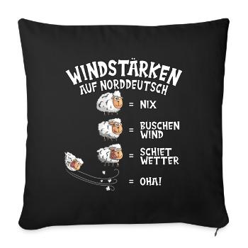 Schafe Windstärke Nix Shiet Wetter lustiges Schaf - Sofakissenbezug 45 x 45 cm - Schwarz - Vorne