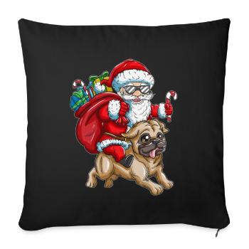 Mops Weihnachtsmann mit Geschenken Weihnachten - Sofakissenbezug 45 x 45 cm - Schwarz - Vorne