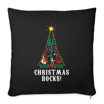 Décembre Noël Rocks Guitare Rocker Noël - Housse de coussin décorative 45 x 45 cm - noir - Devant