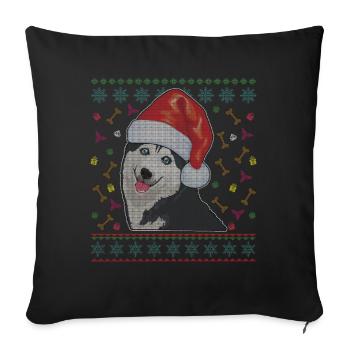 December Pet Dog Husky Kawaii Cute Christmas - Sofa pillowcase 17,3'' x 17,3'' (45 x 45 cm) - black - Front