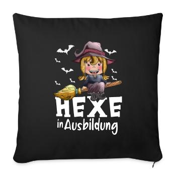 Hexen Ausbildung kleine Hexe Hexenbesen Fledermaus - Sofakissenbezug 45 x 45 cm - Schwarz - Vorne