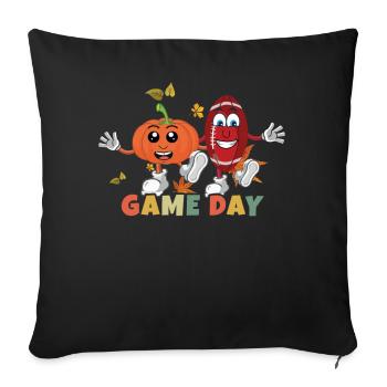 Rétro Rugby Pumpkin Ball Fan de football Thanksgiving - Housse de coussin décorative 45 x 45 cm - noir - Devant