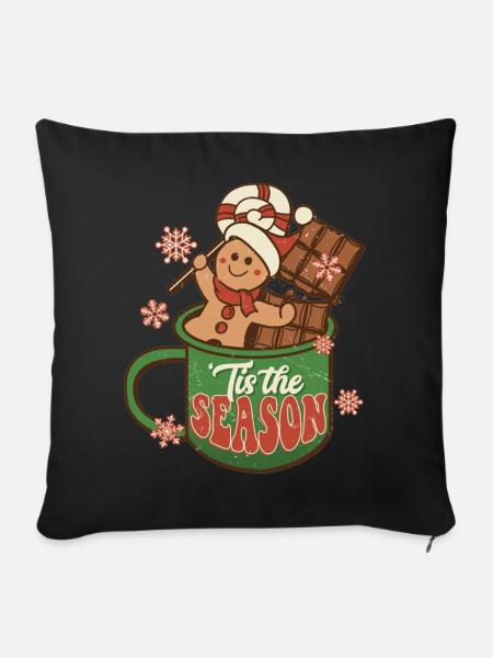 Retro Christmas Jingle Hot Cocoa Tis La Saison - Housse de coussin décorative 45 x 45 cm - noir