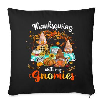 Thanksgiving avec mes amis gnomies joyeux automne - Housse de coussin décorative 45 x 45 cm - noir - Devant