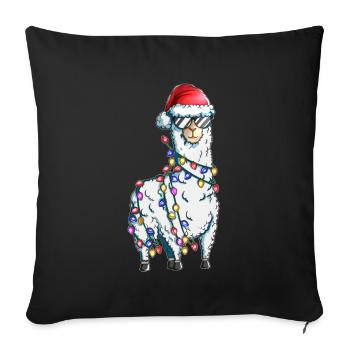 Alpaca Christmas Zoo Lama with Fairy Lights - Sofa pillowcase 17,3'' x 17,3'' (45 x 45 cm) - black - Front