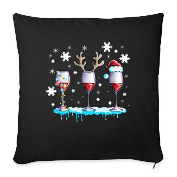 Rotwein Weinglas mir Geweih und Schnee Weihnachten - Sofakissenbezug 45 x 45 cm - Schwarz - Vorne