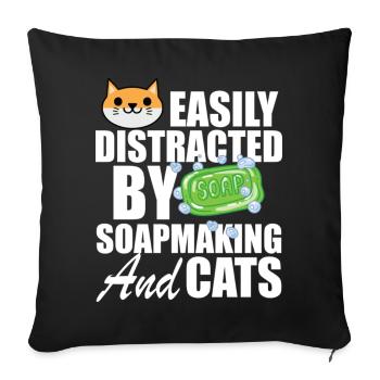 Soap Maker Easily Distracted By Soapmaking And Cat - Sofa pillowcase 17,3'' x 17,3'' (45 x 45 cm) - black - Front