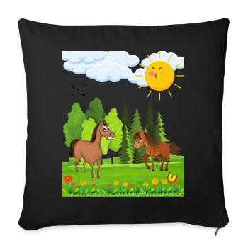 Kleine Pferde Design für Kinder - Sofakissenbezug 45 x 45 cm - Schwarz - Vorne