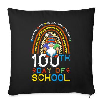 L’aventure commence Joyeux 100e jour 100 jours d’école - Housse de coussin décorative 45 x 45 cm - noir - Devant