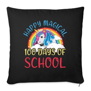 Licorne 100e jour heureux magique 100 jour d’école - Housse de coussin décorative 45 x 45 cm - noir - Devant
