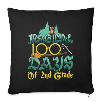 Hibou 2e année 100e jour magique 100 jours d’école - Housse de coussin décorative 45 x 45 cm - noir - Devant